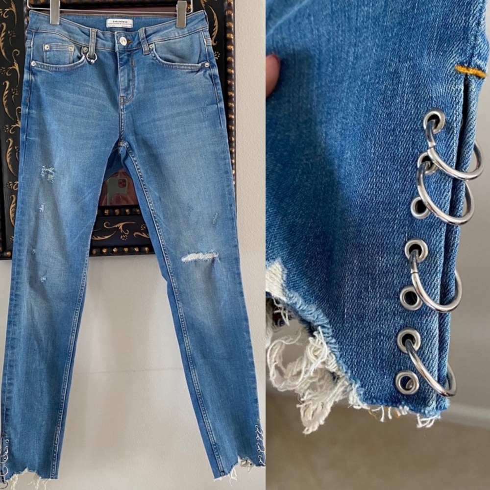 Zara Woman destroyed hem skinny silver rings 6